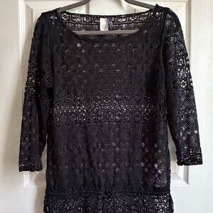 Polo Ralph Lauren Women's Small Black Crochet Lace Tunic Coverup Cinch Waist